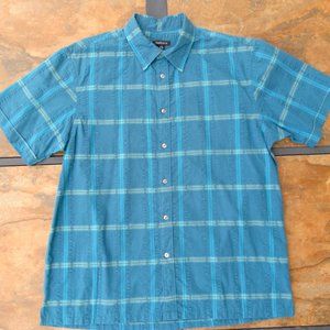 Mens Van Heusen Blue Green Plaid Short Sleeve Button Down Top Shirt Casu…
